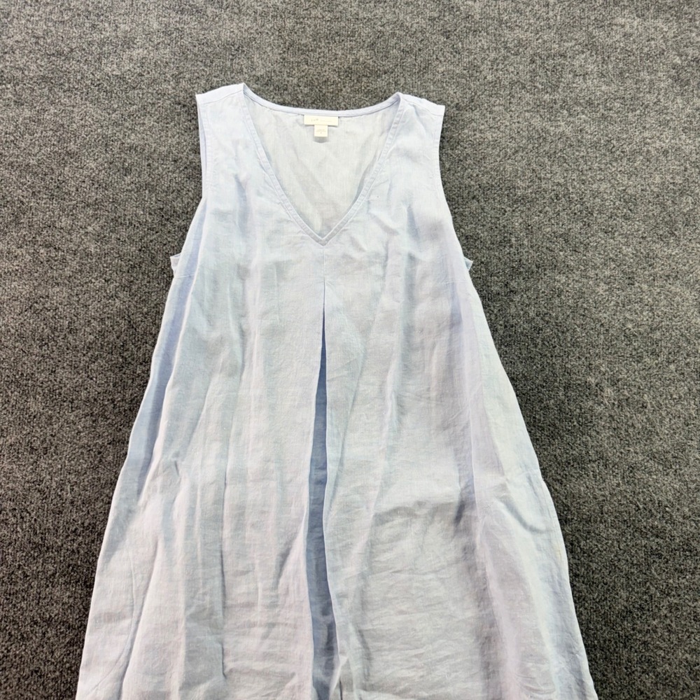 J. Jill Light Blue Midi Linen Dress with Coral and Navy Stripe Hem - Picture 3 of 8